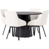 Ruokailuryhmä Venture Home, ⌀120cm Lanzo-pöytä + 4 beigeä Rosie-tuolia