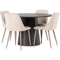 Ruokailuryhmä Venture Home, ⌀120cm tummanruskea Lanzo-pöytä + 4 beigeä Night-tuolia