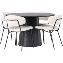 Ruokailuryhmä Venture Home, ⌀120cm Lanzo-pöytä + 4 valkoista Chico-tuolia