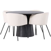 Ruokailuryhmä Venture Home, ⌀120cm Lanzo-pöytä + 4 beigeä Berit-tuolia, sametti