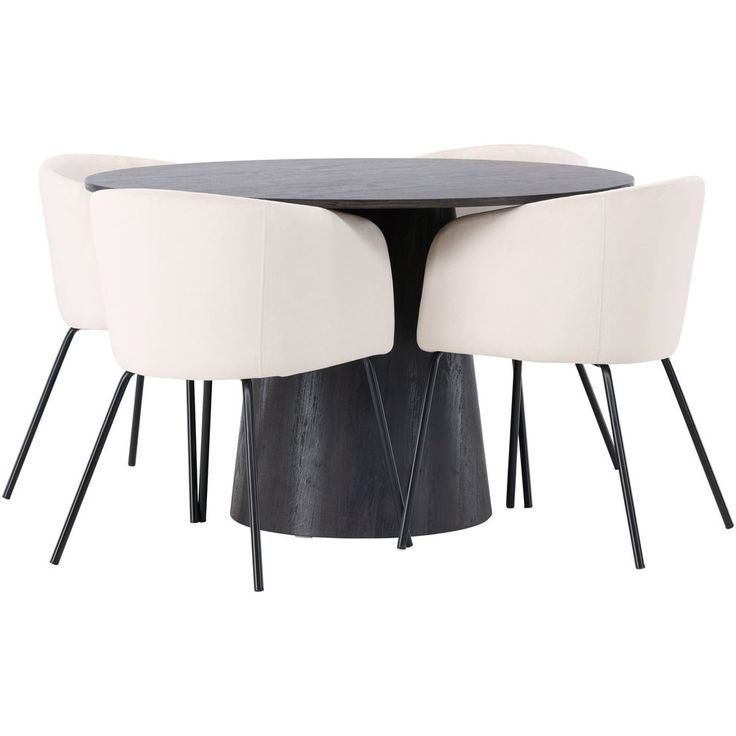Ruokailuryhmä Venture Home, ⌀120cm Lanzo-pöytä + 4 beigeä Berit-tuolia, sametti