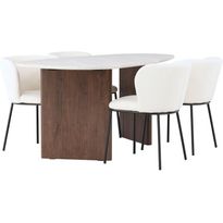 Ruokailuryhmä Venture Home, 180x90cm Grönvik-pöytä + 4 valkoista Edina-tuolia