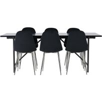 Ruokailuryhmä Venture Home, musta 200x90cm Astrid-ruokapöytä + 6 Polar-tuolia, sametti