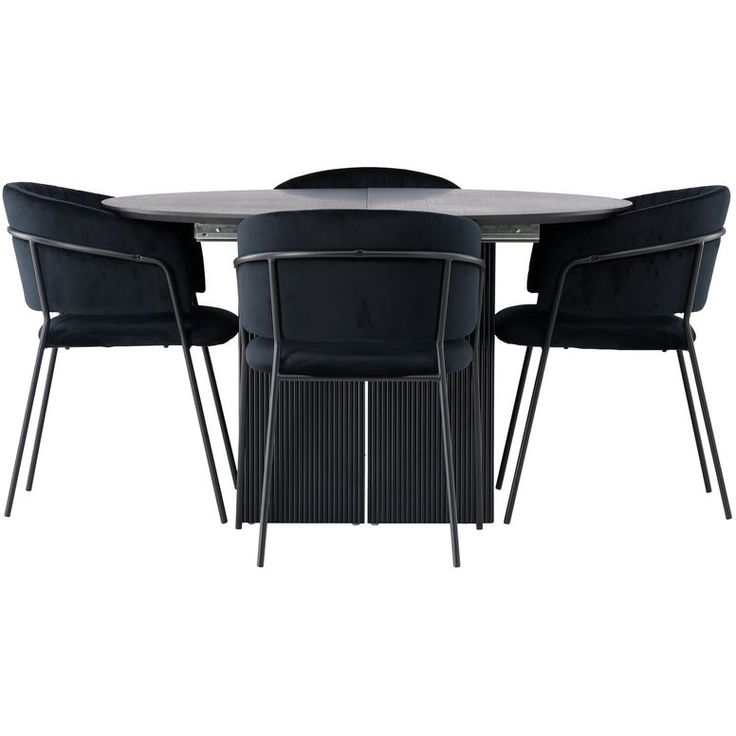 Ruokailuryhmä Venture Home, ⌀130cm, jatkettava Matilda-pöytä + 4 mustaa Selma-tuolia, sametti