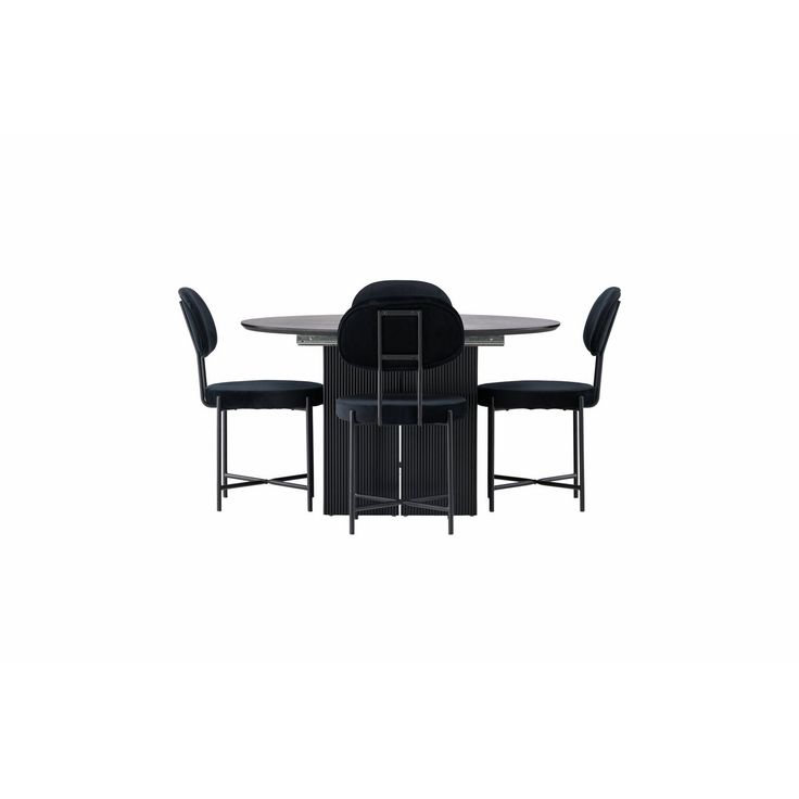 Ruokailuryhmä Venture Home, ⌀130cm, jatkettava Matilda-pöytä + 4 mustaa Stella-tuolia, sametti