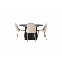 Ruokailuryhmä Venture Home, ⌀130cm, jatkettava Matilda-pöytä + 4 ruskeaa Night-tuolia