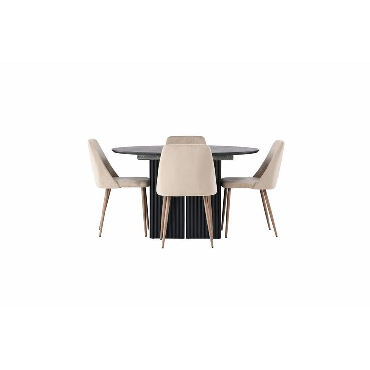 Ruokailuryhmä Venture Home, ⌀130cm, jatkettava Matilda-pöytä + 4 ruskeaa Night-tuolia