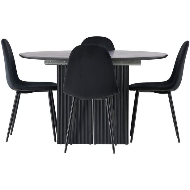Ruokailuryhmä Venture Home, ⌀130cm, jatkettava Matilda-pöytä + 4 Polar-tuolia