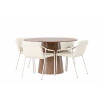 Ruokailuryhmä Venture Home, ⌀120cm ruskea Lanzo-pöytä + 4 beigeä Tvist-tuolia