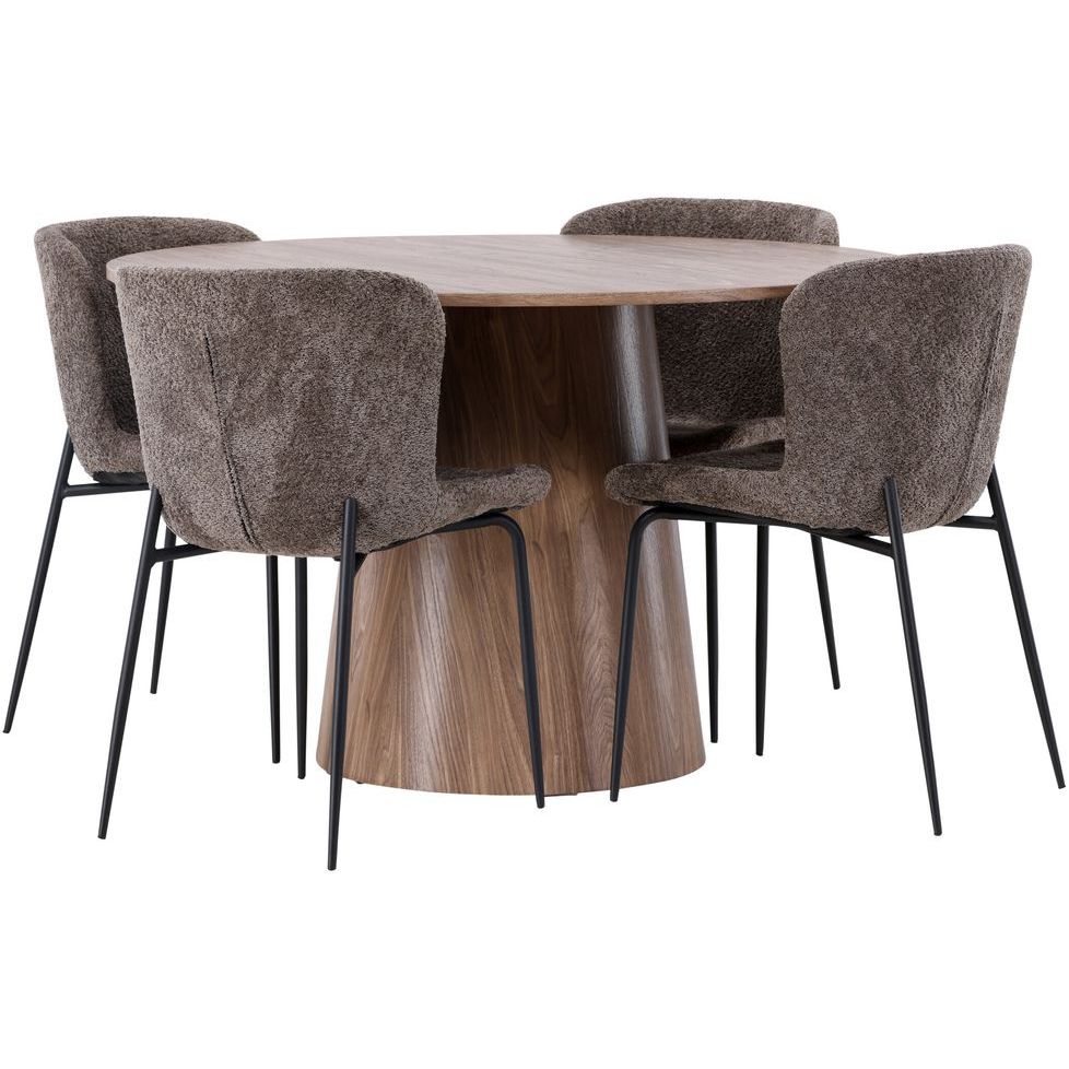 Ruokailuryhmä Venture Home, ⌀120cm ruskea Lanzo-pöytä + 4 harmaata Modesto-tuolia
