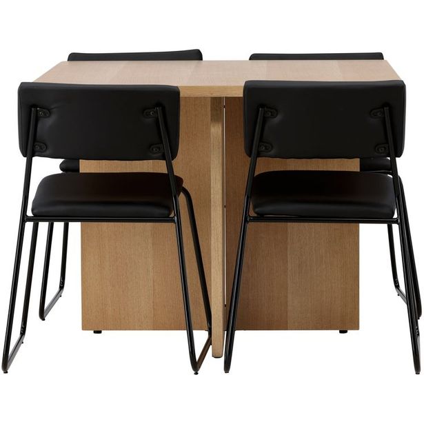 Ruokailuryhmä Venture Home, 100x100cm ruskea Leo-pöytä + 4 mustaa Kenth-tuolia, keinonahka