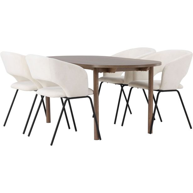 Ruokailuryhmä Venture Home, 180x90cm ruskea Andy-pöytä + 4 valkoista Day-tuolia