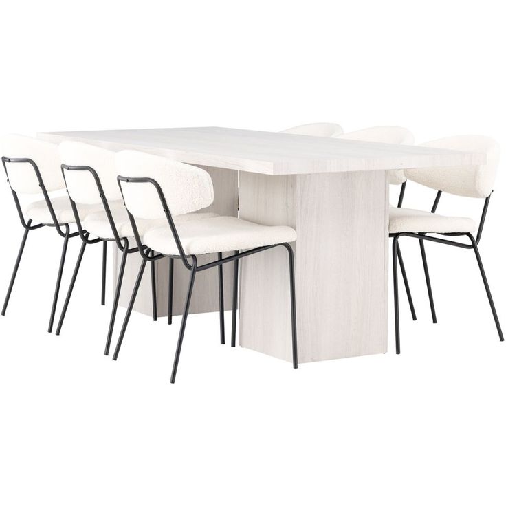 Ruokailuryhmä Venture Home, 200x90cm valkoinen Olga-pöytä + 6 valkoista Chico-tuolia