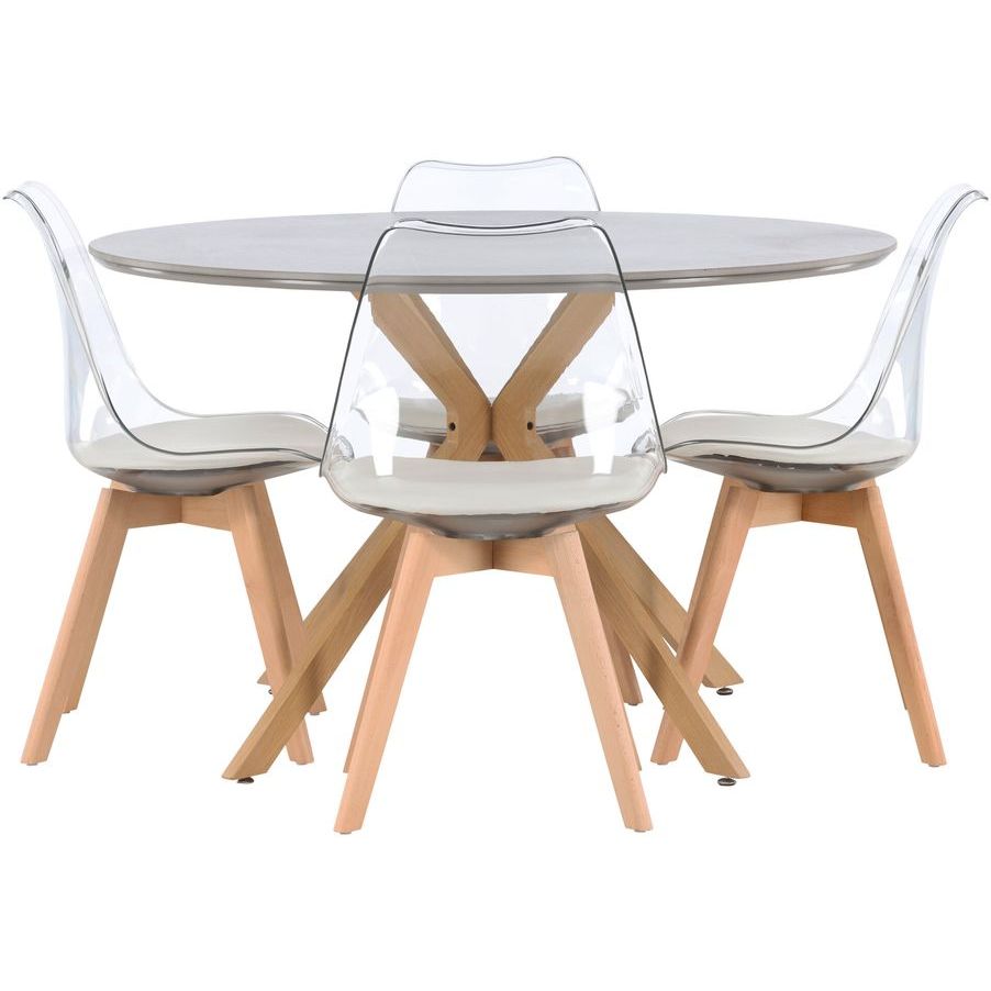 Ruokailuryhmä Venture Home, ⌀120cm harmaa/ruskea Piazza-ruokapöytä + 4 Edvin-tuolia