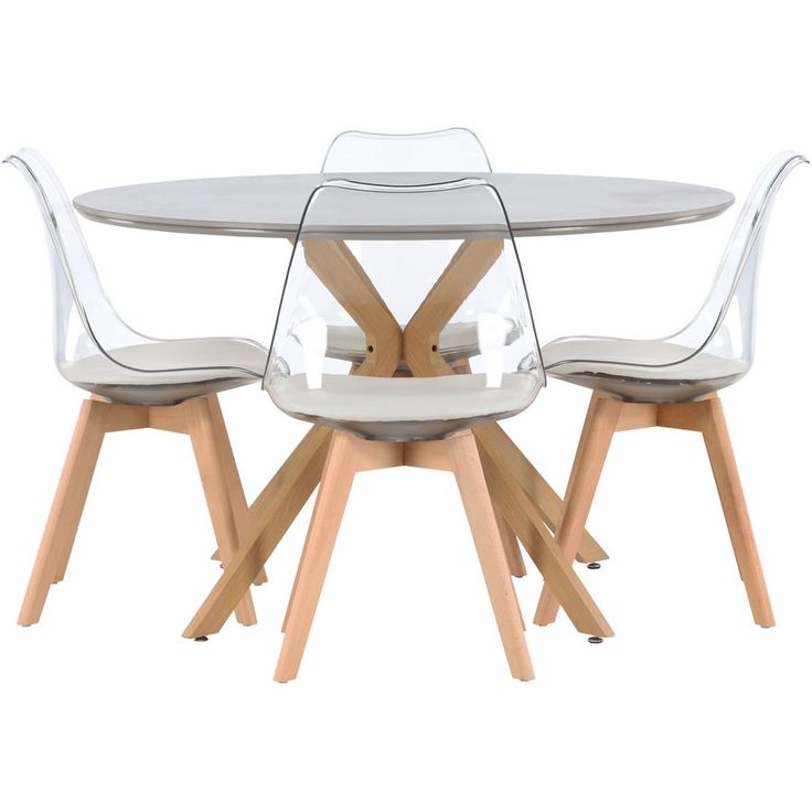 Ruokailuryhmä Venture Home, ⌀120cm harmaa/ruskea Piazza-ruokapöytä + 4 Edvin-tuolia