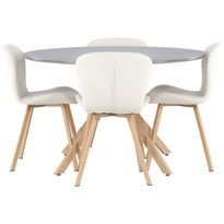 Ruokailuryhmä Venture Home, ⌀120cm harmaa/ruskea Piazza-ruokapöytä + 4 beigeä Lilja-tuolia