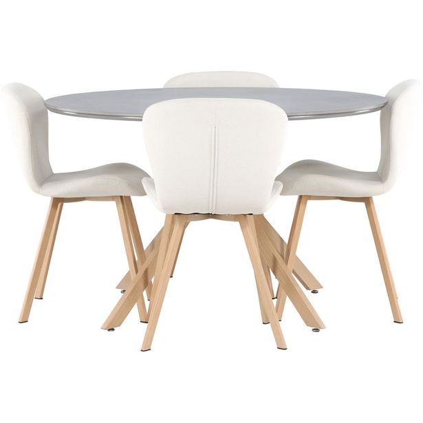 Ruokailuryhmä Venture Home, ⌀120cm harmaa/ruskea Piazza-ruokapöytä + 4 beigeä Lilja-tuolia