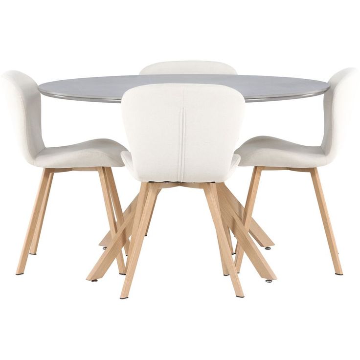 Ruokailuryhmä Venture Home, ⌀120cm harmaa/ruskea Piazza-ruokapöytä + 4 beigeä Lilja-tuolia