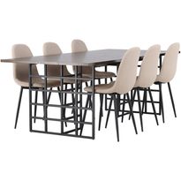 Ruokailuryhmä Venture Home, 220x100cm Ystad-pöytä + 6 beigeä Polar-tuolia, bouclé