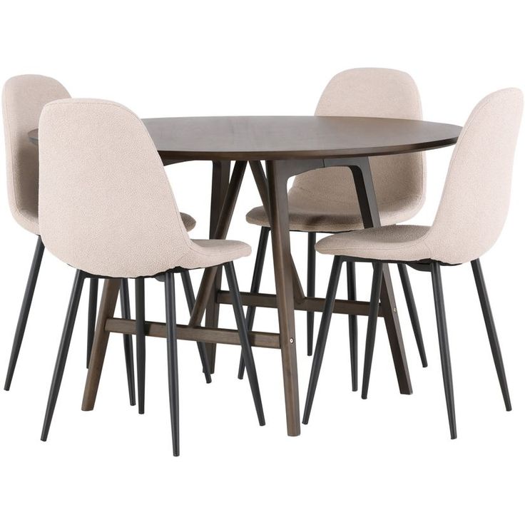 Ruokailuryhmä Venture Home, ⌀100cm ruskea Kaseidon-pöytä + 4 beigeä Polar-tuolia