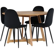 Ruokailuryhmä Venture Home, ⌀120cm Yakidon-pöytä + 4 mustaa Polar-tuolia, sametti