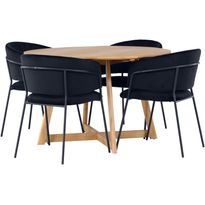 Ruokailuryhmä Venture Home, ⌀120cm Yakidon-pöytä + 4 mustaa Selma-tuolia