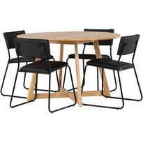 Ruokailuryhmä Venture Home, ⌀120cm Yakidon-pöytä + 4 mustaa Kenth-tuolia, keinonahka
