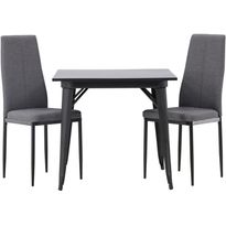 Ruokailuryhmä Venture Home, 80x80cm musta Tempe-pöytä + 2 harmaata Petra-tuolia