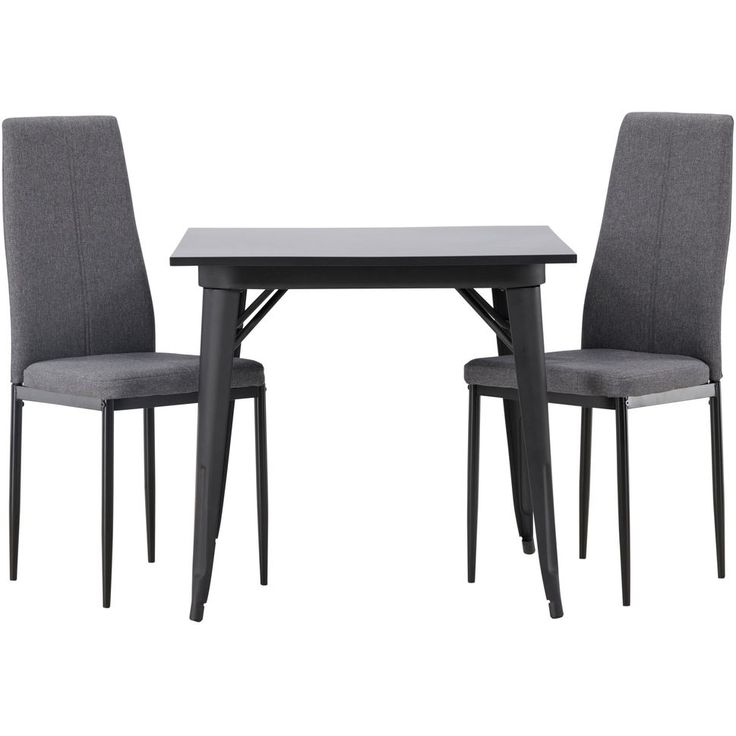 Ruokailuryhmä Venture Home, 80x80cm musta Tempe-pöytä + 2 harmaata Petra-tuolia