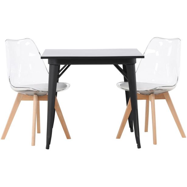 Ruokailuryhmä Venture Home, 80x80cm musta Tempe-pöytä + 2 Edvin-tuolia