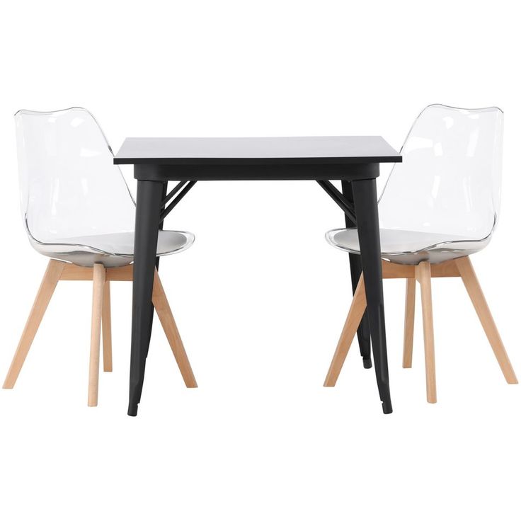 Ruokailuryhmä Venture Home, 80x80cm musta Tempe-pöytä + 2 Edvin-tuolia
