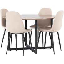 Ruokailuryhmä Venture Home, ⌀120cm Durango-pöytä + 4 beigeä Polar-tuolia