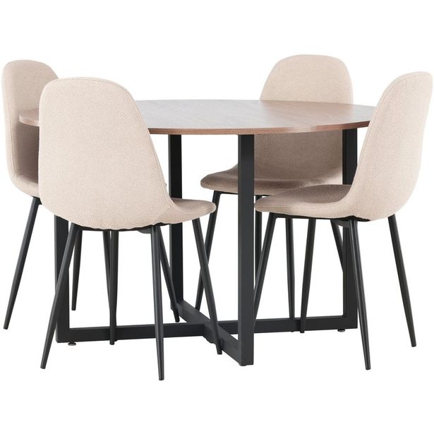 Ruokailuryhmä Venture Home, ⌀120cm Durango-pöytä + 4 beigeä Polar-tuolia