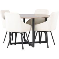 Ruokailuryhmä Venture Home, ⌀120cm Durango-pöytä + 4 beigeä Rosie-tuolia