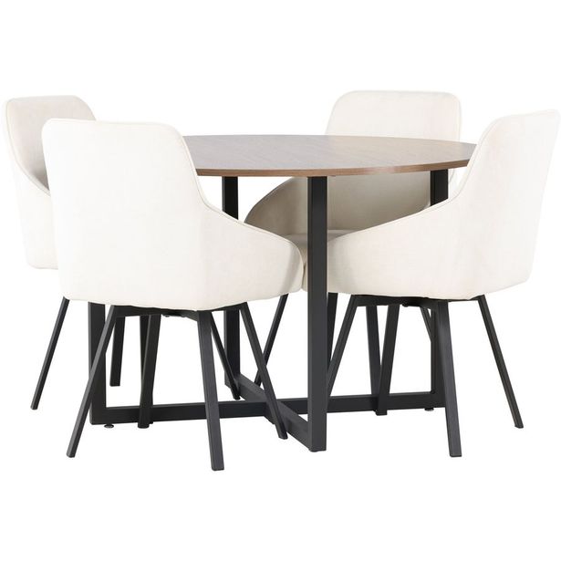 Ruokailuryhmä Venture Home, ⌀120cm Durango-pöytä + 4 beigeä Rosie-tuolia