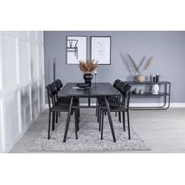 Ruokailuryhmä Venture Home, Sleek-ruokapöytä + 6 mustaa Polly-tuolia