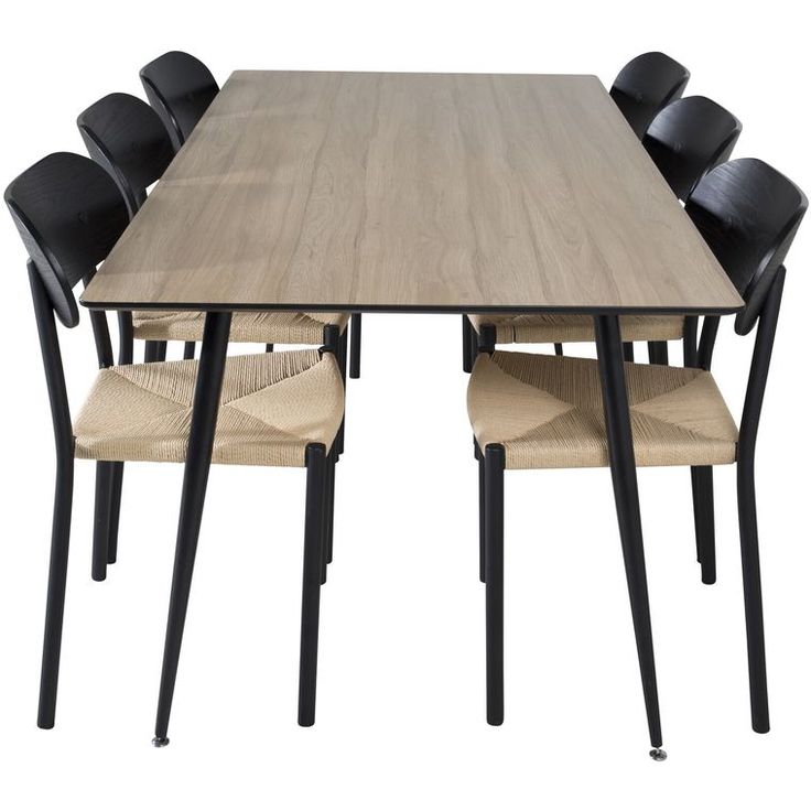 Ruokailuryhmä Venture Home, 180x90cm ruskea Silar-pöytä + 6 beige-mustaa Polly-tuolia