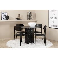 Ruokailuryhmä Venture Home, ø110cm musta Marbs-pöytä + 4 mustaa Polly-tuolia
