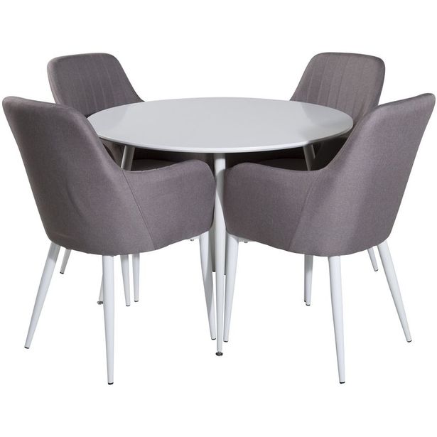 Ruokailuryhmä Venture Home, ⌀100cm valkoinen Plaza-pöytä + 4 harmaata Comfort-tuolia