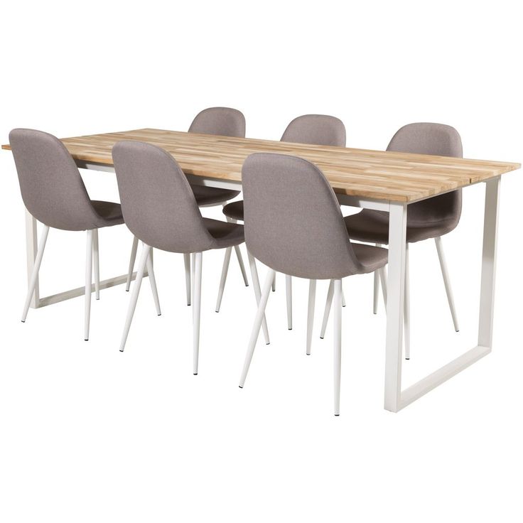 Ruokailuryhmä Venture Home, Cirebon-lankkupöytä + 6 harmaata Polar-tuolia