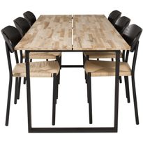 Ruokailuryhmä Venture Home, ruskea 200x90cm Polly-pöytä + 6 mustaa Cirebon-tuolia