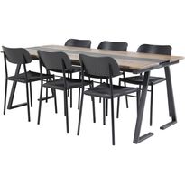 Ruokailuryhmä Venture Home, 200x90cm Jakarta-pöytä + 6 mustaa Polly-tuolia