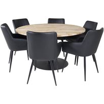 Ruokailuryhmä Venture Home, ø140cm Cirebon-pöytä + 6 mustaa Comfort-tuolia