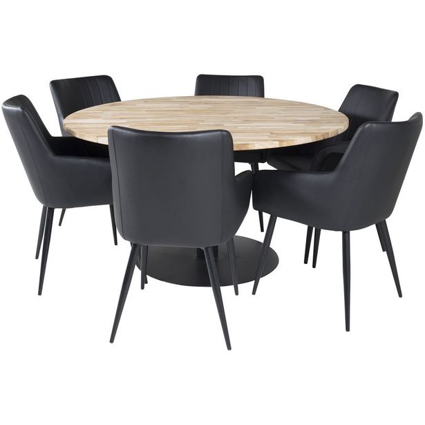 Ruokailuryhmä Venture Home, ø140cm Cirebon-pöytä + 6 mustaa Comfort-tuolia