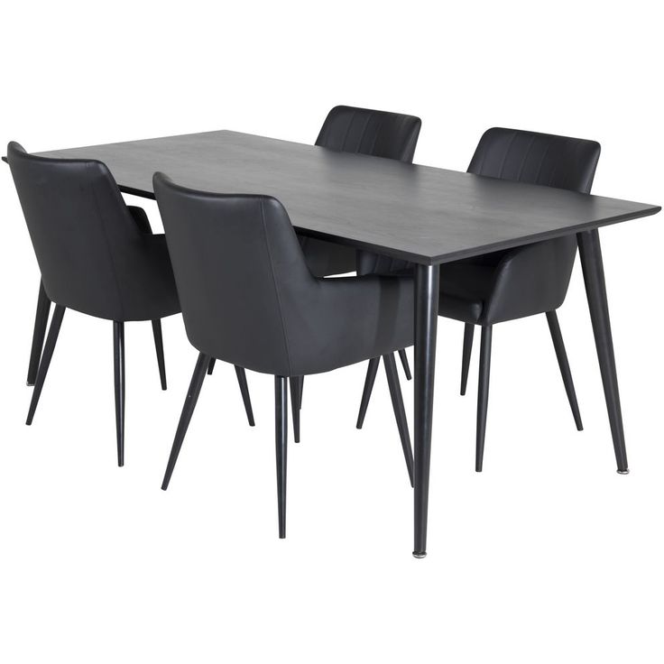 Ruokailuryhmä Venture Home, 180x90cm musta Dipp-pöytä + 4 mustaa Comfort-tuolia, keinonahka