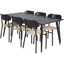 Ruokailuryhmä Venture Home, 180x90cm musta Dipp-pöytä + 6 musta-beigeä Polly-tuolia