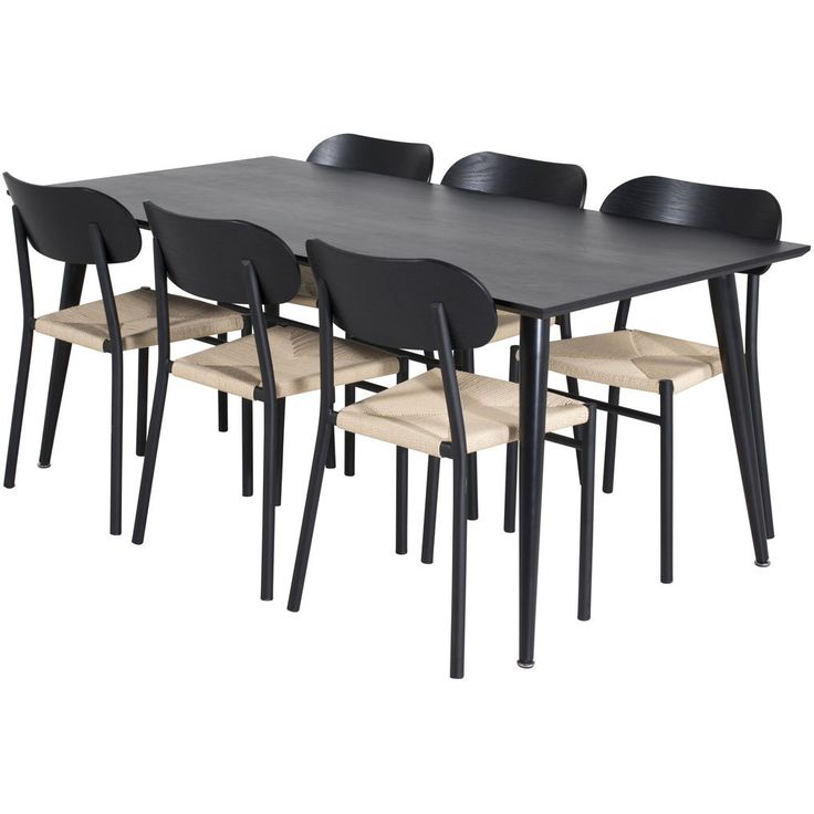 Ruokailuryhmä Venture Home, 180x90cm musta Dipp-pöytä + 6 musta-beigeä Polly-tuolia