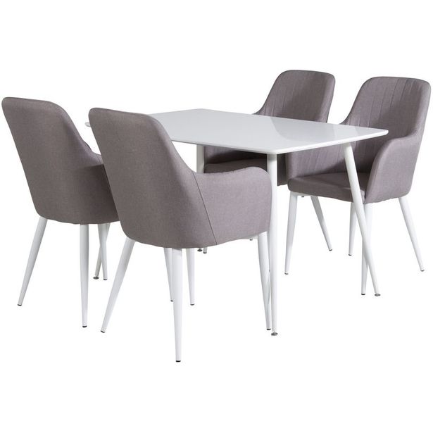 Ruokailuryhmä Venture Home, valkoinen Polar-pöytä + 4 harmaata Comfort-tuolia