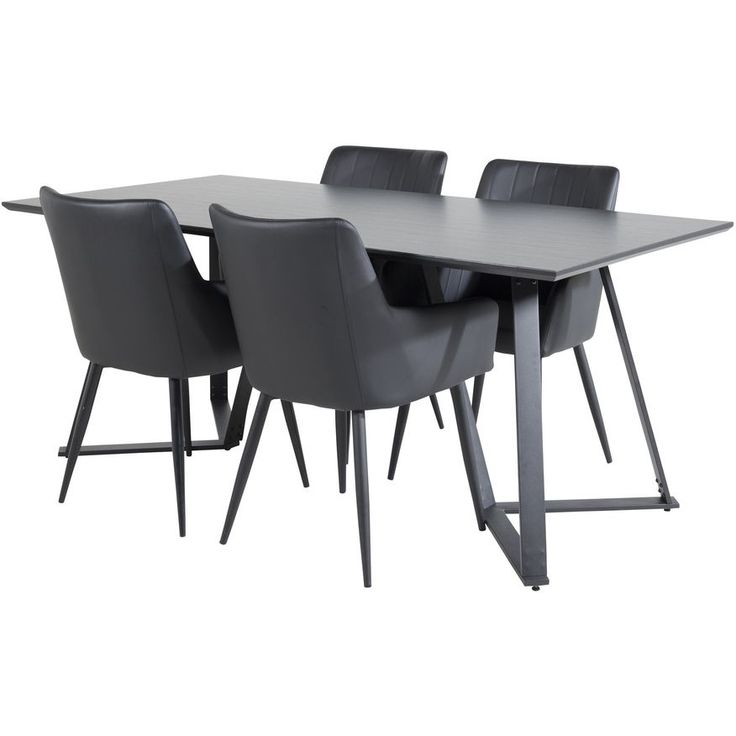 Ruokailuryhmä Venture Home, 180x90cm musta Marina-pöytä + 4 mustaa Comfort-tuolia, keinonahka