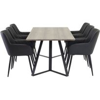 Ruokailuryhmä Venture Home, 180x90cm Marina-pöytä + 6 mustaa Comfort-tuolia, keinonahka